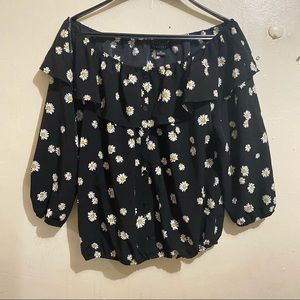 Sanctuary Black Floral Off Shoulder Button Blouse